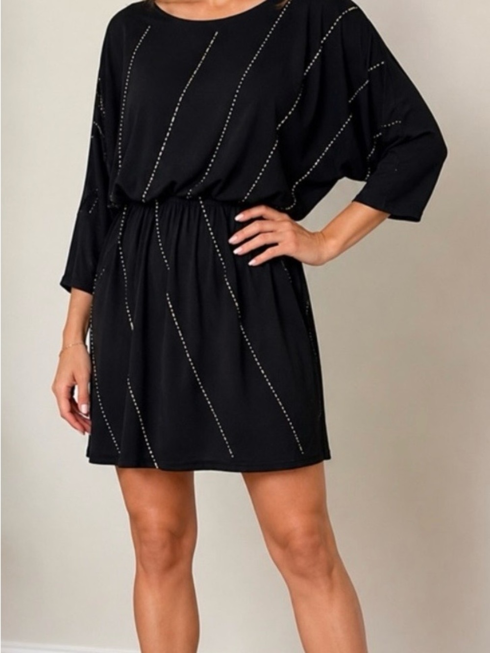 White House Black Market Black Mini Dress with Diagonal Stud Lines